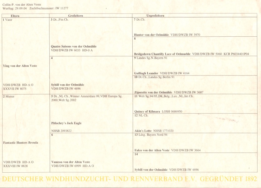 Ahnentafel Collin-P. von der Alten Veste